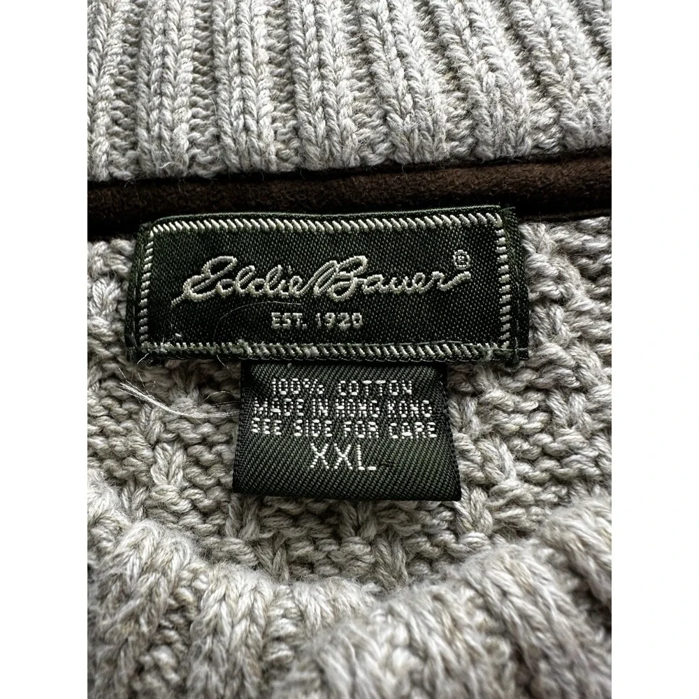 VTG 1990s Eddie Bauer Ribbed Henley Sweater‎ Mens 2XL Beige Made In Hong Kong